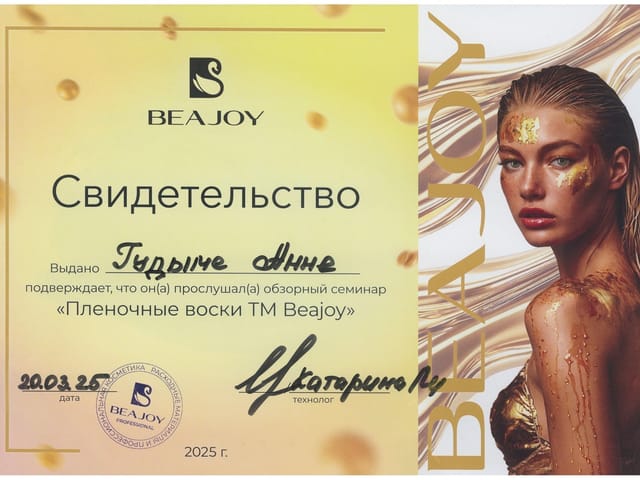 Сертификат мастера ANET LASER
