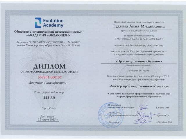 Сертификат мастера ANET LASER